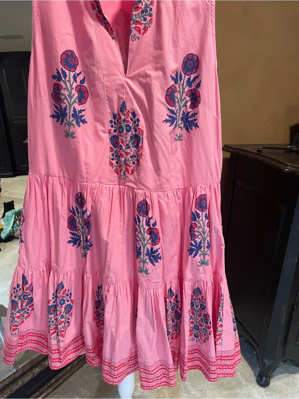 Oliphant Women's Pink Tiered Embroidered dress